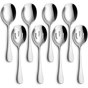 Hiware 8-Piece Serving Spoons Set – Includes 4 Serving Spoons and 4 Slotted Spoons, 18/8 Stainless Steel Buffet Serving Utensils – Mirror Polished, Dishwasher Safe, 8.6-Inch