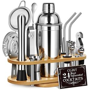 Heyrsun Bartender Kit with Stand,22-Piece Stainless Steel Cocktail Shaker Set Bar Tools with All Bar Accessories for The Home Bar Set ,Professional Martini Shaker Set Bartending Kit for Drink Mixer