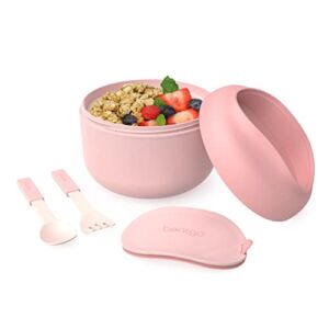 Bentgo Bowl – Insulated Leak-Resistant Bowl with Snack Compartment, Collapsible Utensils and Improved Easy-Grip Design for On-the-Go – Holds Soup, Rice, Cereal & More – BPA-Free, 21.2 oz (Blush)
