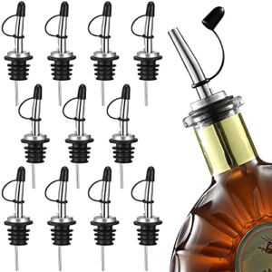 Aozita Bottle Pourers 12 Pack, Stainless Steel Liquor Pourers with Rubber Dust Caps – Classic Bottle Pourers Tapered Spout, Ribs Flex to Fit Different Liquor Bottles About 3/4″ Bottle Mouth