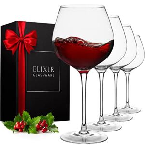 Red Wine Glasses – Large Wine Glasses, Hand Blown – Set of 4 Long Stem Wine Glasses, Premium Crystal – Wine Tasting, Wedding, Anniversary, Christmas – 22 oz, Clear