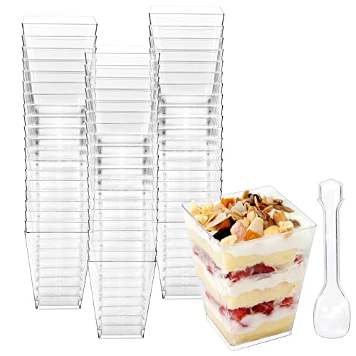Colovis Dessert Cups, 60 Count 5oz Clear Plastic Parfait Appetizer Cups with Spoons Square Dessert Serving Cups for Parties, Events, Catering (60) | The Storepaperoomates Retail Market - Fast Affordable Shopping