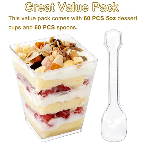 Colovis Dessert Cups, 60 Count 5oz Clear Plastic Parfait Appetizer Cups with Spoons Square Dessert Serving Cups for Parties, Events, Catering (60) | The Storepaperoomates Retail Market - Fast Affordable Shopping