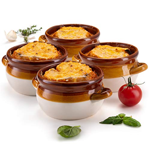 KooK French Onion Soup Crocks, Ceramic Make, Large Handles, Stoneware, Dishwasher, Microwave, Oven & Broil Safe 16oz Standard Capacity & 18oz Full Capacity | The Storepaperoomates Retail Market - Fast Affordable Shopping
