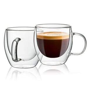 Sweese Glass Espresso Cups, 2 Pcs 5oz Double Walled Insulated Glasses Coffee Mugs Demitasse Cups Perfect for Espresso Shot, Tea and Juice.
