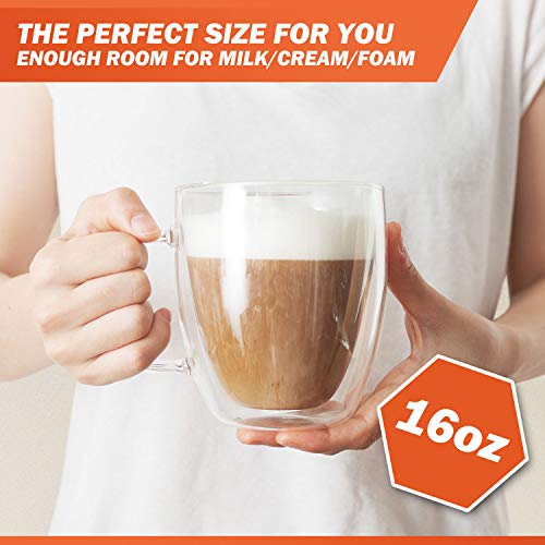 Large Double Wall Coffee Mugs 16 oz – Double Wall Glass Set of 2 – Insulated Coffee Mugs with Handle, By Elixir Glassware (16 oz) | The Storepaperoomates Retail Market - Fast Affordable Shopping
