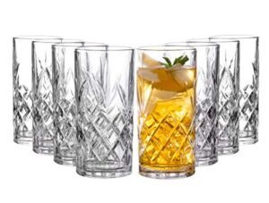 Royalty Art Kinsley Tall Highball Glasses Set of 8, 12 Ounce Cups, Textured Designer Glassware for Drinking Water, Beer, or Soda, Trendy and Elegant Dishware, Dishwasher Safe (Highball)