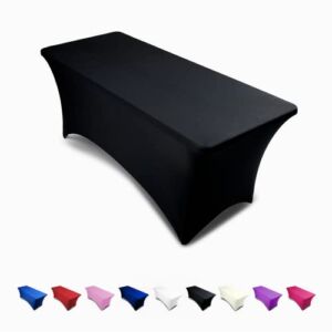 Black 6ft Tablecloth Rectangular Spandex Linen – Table Cloth Fitted Cover for 6 Foot Folding Table, Wedding Linens Banquet Cloths Rectangle Covers