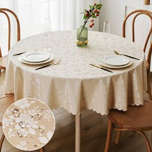 smiry Waterproof Vinyl Tablecloth, Round Heavy Duty Table Cloth, Wipeable Table Cover for Kitchen and Dining Room (Beige, 60″ Round)
