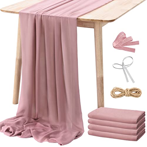 NETANY 4PCS Dusty Rose Chiffon Table Runner 29×120 Inches, Romantic Dusty Pink Sheer Fabric for Wedding Decorations, Baby Shower and Birthday Party Cake Table Decorations | The Storepaperoomates Retail Market - Fast Affordable Shopping