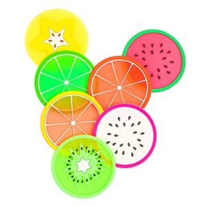 DomeStar Fruit Coaster, 7PCS 3.5″ Non Slip Coasters Heat Insulation Colorful Unique Slice Silicone Drink Cup Mat for Drinks Prevent Furniture and Tabletop
