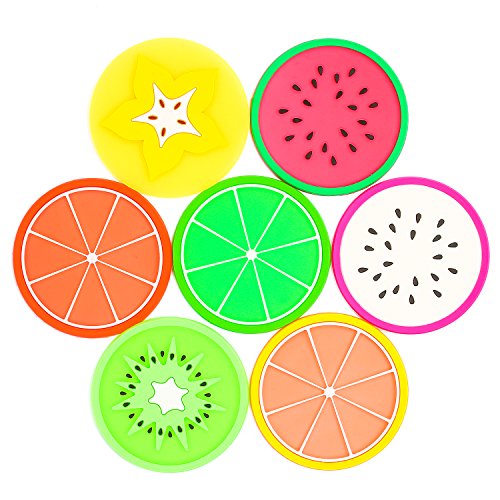 DomeStar Fruit Coaster, 7PCS 3.5″ Non Slip Coasters Heat Insulation Colorful Unique Slice Silicone Drink Cup Mat for Drinks Prevent Furniture and Tabletop | The Storepaperoomates Retail Market - Fast Affordable Shopping