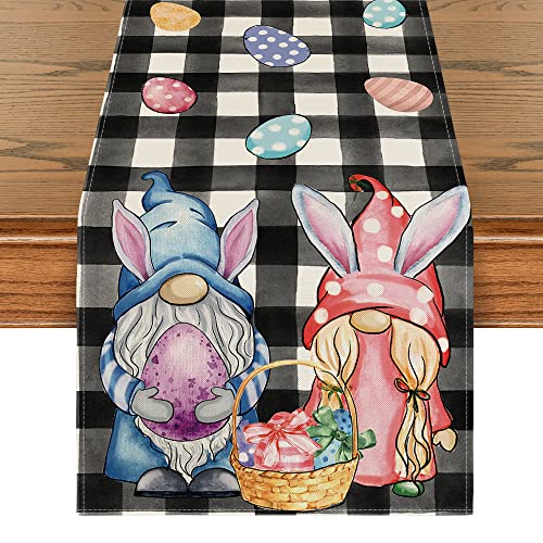 Artoid Mode Buffalo Plaid Bunny Gnomes Eggs Easter Table Runner, Spring Summer Seasonal Holiday Kitchen Dining Table Decor for Indoor Outdoor Home Party Decoration 13 x 72 Inch | The Storepaperoomates Retail Market - Fast Affordable Shopping