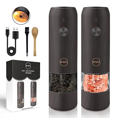Electric Salt and Pepper Grinder Set – Rechargeable USB Cable, LED Lights, Automatic Pepper and Salt Mill Grinder Set Refillable, Adjustable Coarseness, One Hand Operation (Black Brown 2 Pack) | The Storepaperoomates Retail Market - Fast Affordable Shopping