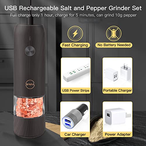Electric Salt and Pepper Grinder Set – Rechargeable USB Cable, LED Lights, Automatic Pepper and Salt Mill Grinder Set Refillable, Adjustable Coarseness, One Hand Operation (Black Brown 2 Pack) | The Storepaperoomates Retail Market - Fast Affordable Shopping