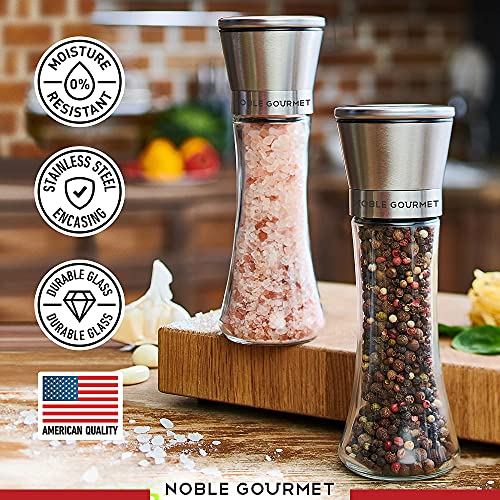 Salt & Pepper Grinder Set of 2 – Refillable Mills & Shakers – For Pink Himalayan & Sea Salt, Black Peppercorn, Spices – Stainless Steel, Large Glass – Adjustable Ceramic Coarse – Premium Gift Box Pack | The Storepaperoomates Retail Market - Fast Affordable Shopping