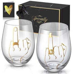 GEMTEND Engagement Gifts for Couples, Ring Finger Wine Glass, Bride and Groom Gifts, Funny Wedding Gifts for Couple, Just Married Gift, Mr and Mrs, Newlywed, Anniversary, Bridal Shower Gifts