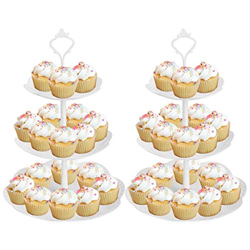 Coitak Plastic Cupcake Stands, 3 Tier Cupcake Stand, Dessert Tower Tray for Tea Party, Baby Shower and Wedding (2 Pack) (Round) | The Storepaperoomates Retail Market - Fast Affordable Shopping