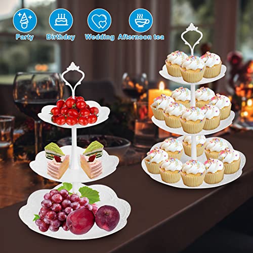 Coitak Plastic Cupcake Stands, 3 Tier Cupcake Stand, Dessert Tower Tray for Tea Party, Baby Shower and Wedding (2 Pack) (Round) | The Storepaperoomates Retail Market - Fast Affordable Shopping