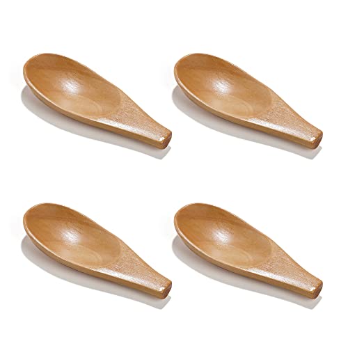 NUOMI 4 Pack Wooden Scooper Solid Wood Spoon Mini Salt Scoop with Short Handle for Loose Tea Leaves, Coffee Beans, Candy, Milk Powder, Spice, Natural Color | The Storepaperoomates Retail Market - Fast Affordable Shopping