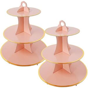 2 Set Pink Gold 3-Tier Round Cardboard Cupcake Stand for 24 Cupcakes Perfect for Girls Pink and Gold Birthday Baby Shower Party Supplies