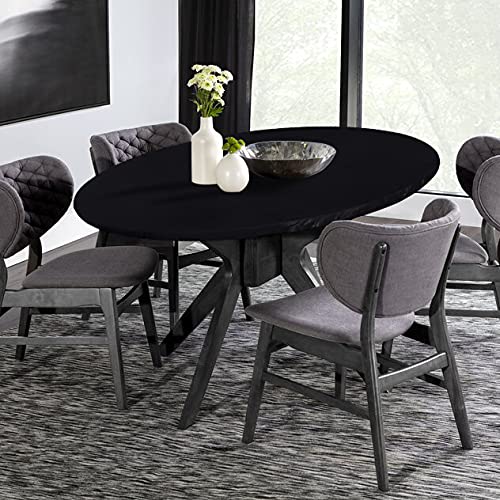 LUSHVIDA Round Waterproof Table Cover Elastic Tablecloth Vinyl Fitted Table Cover Elastic Edged Plastic Table Cover Fits Tables up to 45″-56″ R Black | The Storepaperoomates Retail Market - Fast Affordable Shopping