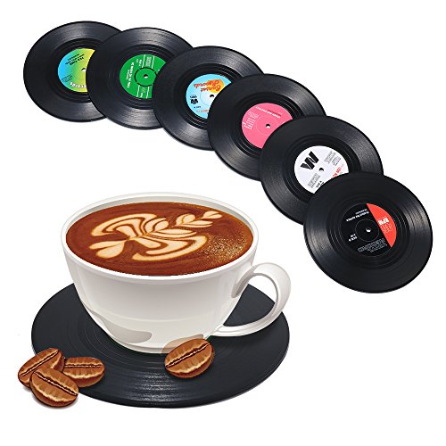 Record Coasters for Drinks, Funny, Absorbent, Novelty 6 Pieces Vinyl Disk Coasters, Effective Protection of The Desktop to Prevent Damage- 4.1 Inch Size by ZAYAD | The Storepaperoomates Retail Market - Fast Affordable Shopping