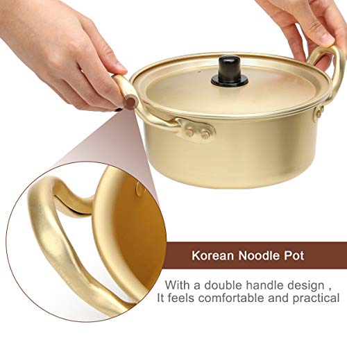 AHIER Ramen Pot, Korean Ramen Cooking Pot With Lid Spoon and Chopsticks (1pair), Korean Ramen Noodle Pot Fast Heating For Kitchen Cookware (Double handle) (6.3in) | The Storepaperoomates Retail Market - Fast Affordable Shopping