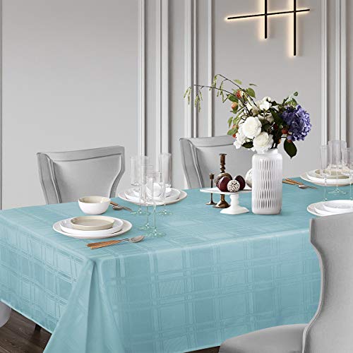 JUCFHY Soild Plaid Jacquard Spring Table Cloth Elegance Wrinkle Resistant Contemporary Woven Decorative Tablecloths, Spillproof Soil Resistant Holiday Table Cover, 52 X 70, Turquoise | The Storepaperoomates Retail Market - Fast Affordable Shopping