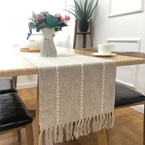 FLPYARD Braided Farmhouse Table Runner Vintage Woven Table Runner Cotton Linen Table Decorations with Tassel for Dining Party Holiday 13″ by 70″ Inches