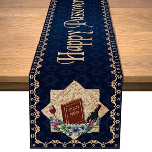 Happy Passover Table Runner Pesach Star of David Jewish Festival Holiday Party Home Kitchen Dining Room Table Decor