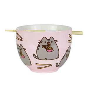 Enesco Pusheen by Our Name is Mud Ramen Bowl and Chopsticks Set, 4″, Pink