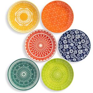 Annovero Appetizer Plates – Christmas Plates – Salad Plates – Cute Plates – Porcelain Plates – Dessert Plates – Dinner Plates – Modern Plates – Colorful – Boho Plates – Set of 6, 8.5 Inch Diameter