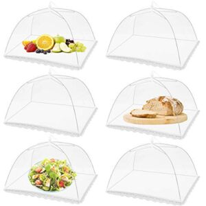 FOOEN (6 Pack) Pop-Up Outside Picnic Mesh Food Covers Tent Umbrella for Outdoors and Camping Food Net Cover Keep out Flies Mosquitoes Ideal for Parties BBQ, Reusable and Collapsible 17 x 17inches
