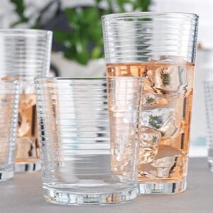 Drinking Glasses – Set of 8 Glass Cups, 4 Highball Glasses (17oz) 4 Rocks Glasses (13oz) Ribbed Glasses for Mixed Drinks, Water, Juice, beer, Wine, Excellent Gift!