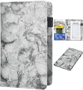 Server Books for Waitress – Marble Texture Leather Waiter Book Server Wallet with Zipper Pocket, Cute Waitress Book&Waitstaff Organizer with Money Pocket Fit Server Apron(Black)