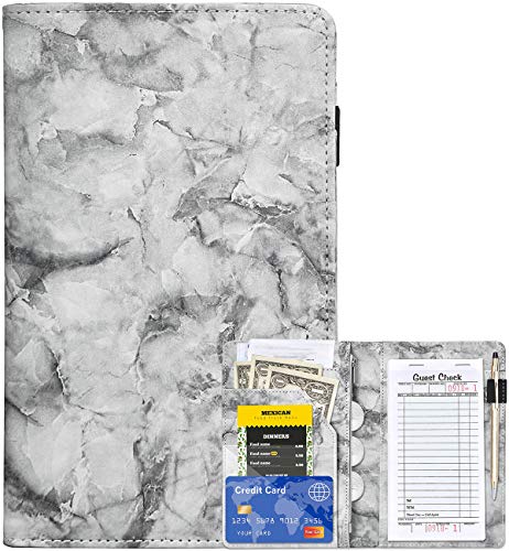 Server Books for Waitress – Marble Texture Leather Waiter Book Server Wallet with Zipper Pocket, Cute Waitress Book&Waitstaff Organizer with Money Pocket Fit Server Apron(Black) | The Storepaperoomates Retail Market - Fast Affordable Shopping