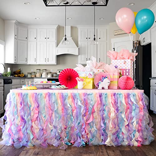 Tutu Table Skirt – Tulle Table Skirt Decoration – Mesh Fluffy Tulle Tablecloth for Birthday Party, Baby Shower, Gender Reveal, Wedding Shower, Valentine’s Day, Prom (Rainbow, 6ft) | The Storepaperoomates Retail Market - Fast Affordable Shopping