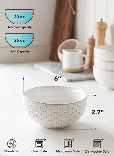 LE TAUCI Cereal bowls 6 inch, House-warming Gift, Ceramic Embossment Stoneware Bowl for Soup, Dessert, Fruits, Salad, Noodle, Ramen – 22 oz, Set of 4, Arctic white | The Storepaperoomates Retail Market - Fast Affordable Shopping