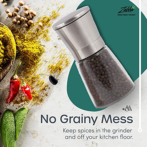Modetro Salt and Pepper Shakers Set Adjustable Coarseness Pepper Grinder Mill for Sea Salt Spice Stainless Steel Glass 2 Pack | The Storepaperoomates Retail Market - Fast Affordable Shopping