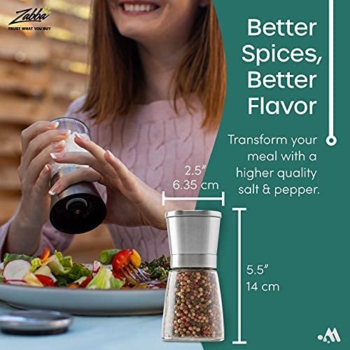 Modetro Salt and Pepper Shakers Set Adjustable Coarseness Pepper Grinder Mill for Sea Salt Spice Stainless Steel Glass 2 Pack | The Storepaperoomates Retail Market - Fast Affordable Shopping