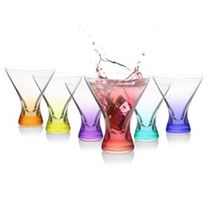 Premium Glass Martini Glasses Colorful [6 PACK] 8 Ounces Cocktail Glasses with Attractive Colorful Base Elegant [VALUE PACK] Colored Glasses Cocktails, Martini Party Glasses Colorful Drinking Glasses
