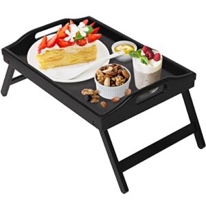 Bed Tray Table Folding Legs with Handles Breakfast Food Tray for Sofa,Bed,Eating,Drawing,Platters Serving Lap Desk Snack Tray(Black Small)