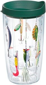 Tervis Fishing Lures Tumbler with Wrap and Hunter Green Lid 16oz, Clear