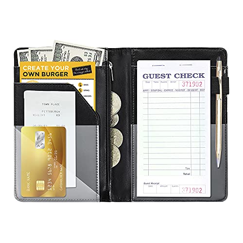 Black Server Books For Waitress/Waiter Book with Zipper Money Pocket,Cute Waitress Books Organizer Accessories Fit Server Aprons Note Pads (Black) | The Storepaperoomates Retail Market - Fast Affordable Shopping
