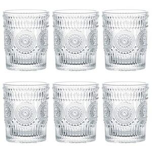 Kingrol 6 Pack 9.5 oz Romantic Water Glasses, Premium Drinking Glasses Tumblers, Vintage Glassware Set for Juice, Beverages, Beer, Cocktail