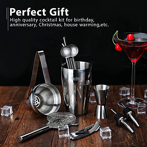 Cocktail Shaker Set Bartender Kit, Godmorn 15Pcs Bartender Shaker Set, 304 Stainless Steel Martini Shaker and Strainer, 550ml /19OZ Bar Tool Set With Bamboo Stand, Recipe Book, For Home And Bar | The Storepaperoomates Retail Market - Fast Affordable Shopping