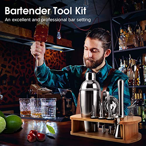 Bartender Kit, EPTISON 16-Piece Stainless Steel Cocktail Shaker Set with Stylish Bamboo Stand & Cocktail Recipes Booklet, Professional Bar Tools for Drink Mixing, Home, Bar, Parties | The Storepaperoomates Retail Market - Fast Affordable Shopping