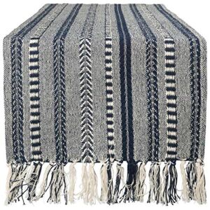 DII Farmhouse Braided Stripe Table Runner Collection, 15×72, Navy Blue