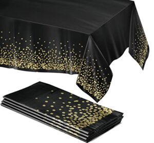 Black Plastic Tablecloth – 4 Pack – 54 X 108 | Gold Dot Disposable Tablecloths | Plastic Tablecloth | Black Tablecloths | Black and Gold Tablecloth | Gold Tablecloths Black and Gold Party Decorations